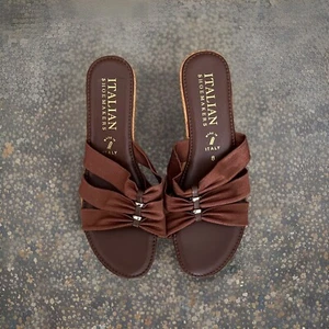 Zapatero italiano talla 8 cobre/marrón zapato sin cordones con tacón de cuña de corcho - Imagen 1 de 2