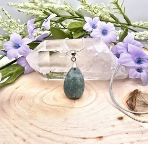 1 in x .5 in, Natural Jade Teardrop Pendant Necklace 925 Sterling Silver Healing - Picture 1 of 10