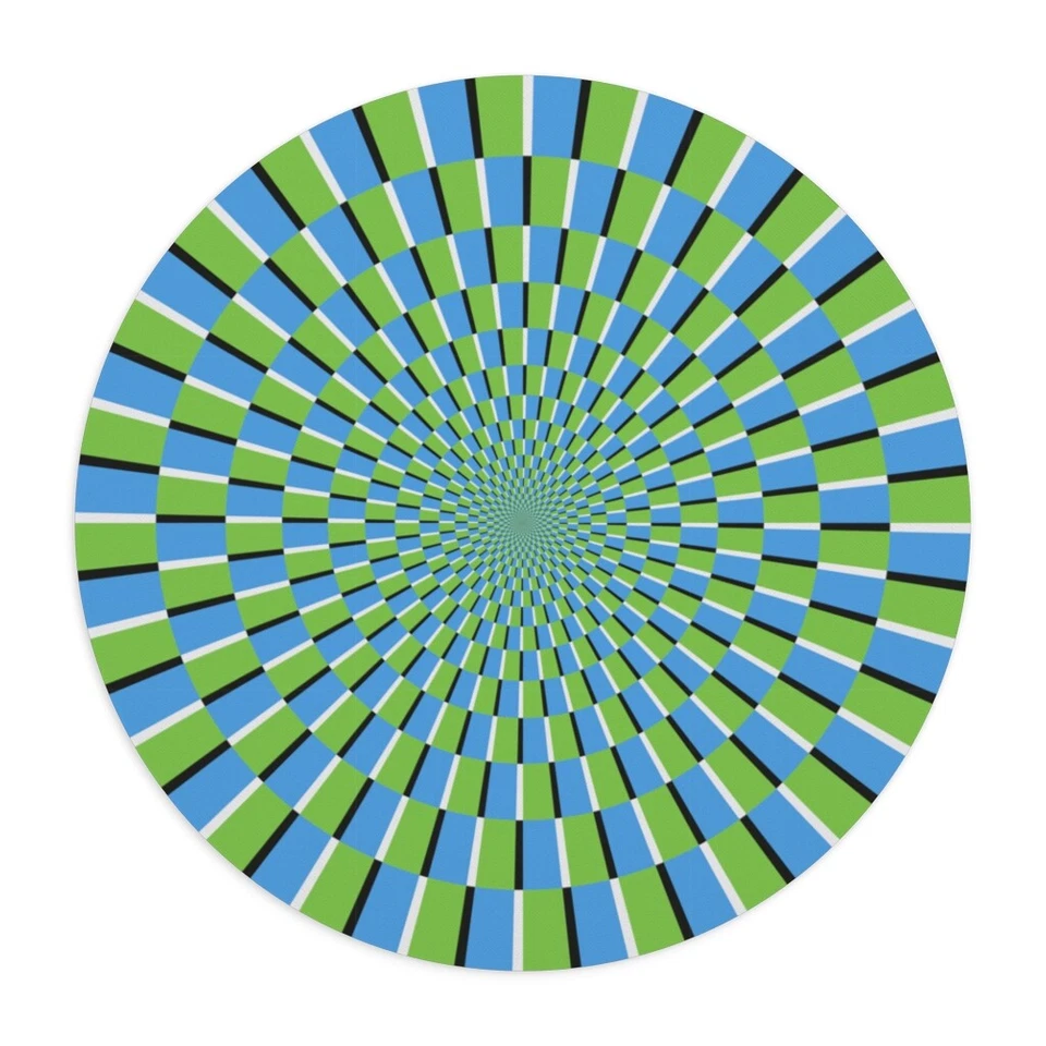 Trippy Optical Illusion Mouse Pad Green & Blue Spin Effect Design 8" Round - Image 1 of 1