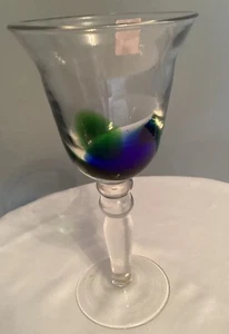 Vintage Romanian hand blown cobalt blue and green wine art glass - Picture 1 of 2