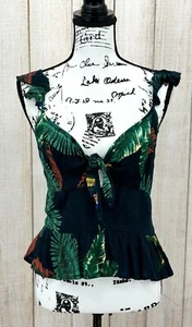 Patrons Of Peace Ruffle Sleeve Top Size Medium Tie Front Peplum Tropical NWT - Picture 1 of 8