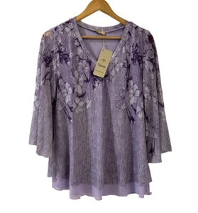 Timeson Women's Chiffon Floral Purple Loose Blouse Medium NWT - Picture 1 of 10