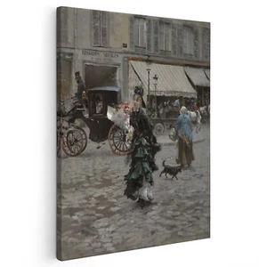 "Painting Giovanni Boldini Canvas canvas "Crossing the road" wooden frame - Picture 1 of 4