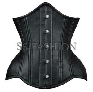 Heavy Duty Underbust Waist Trainer Double Steel Boned Genuine Leather Corset - Picture 1 of 3