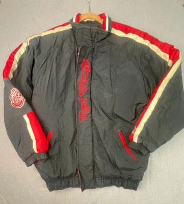 Vintage Starter NHL Detroit Red Wings Black Puffer Ice Hockey Jacket Medium - Image 1 of 4