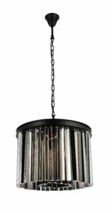 Chandelier Crystal Light Fixture Matte Black Dining Room or Kitchen Island 20" - Picture 1 of 10
