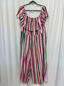 NWT Lane Bryant Jumpsuit Pink Green Stripes Size 22/24 Petite MSRP $89.95