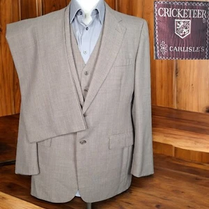 Cricketeer 3 Piece Suit Mens 40L 34X32 Tan Stripe Half Lined - Picture 1 of 13