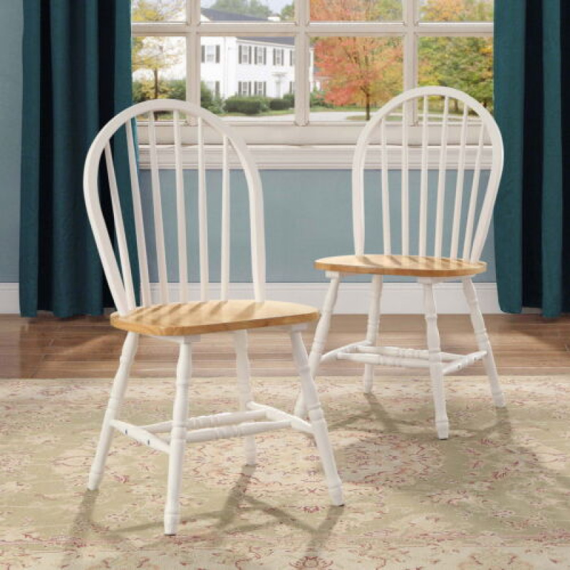 Autumn Lane Windsor Solid Wood Dining Chairs, White and Oak