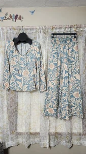 Patrons Of Peace Women's Size Medium Pants Blouse 2 Pc Set Boho Ruffle Wide Leg - Picture 1 of 18