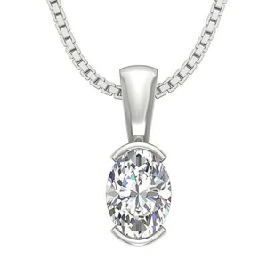 Semi Bezel Set VS1 F 1.00 Ct Oval Lab Grown Diamond Solitaire Pendant 14K Gold - Picture 1 of 11