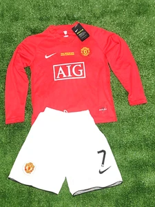 Ronaldo #7 Manchester United 2007/2008 Retro Home Jersey NIÑOS Conjunto Manga Larga - Imagen 1 de 6