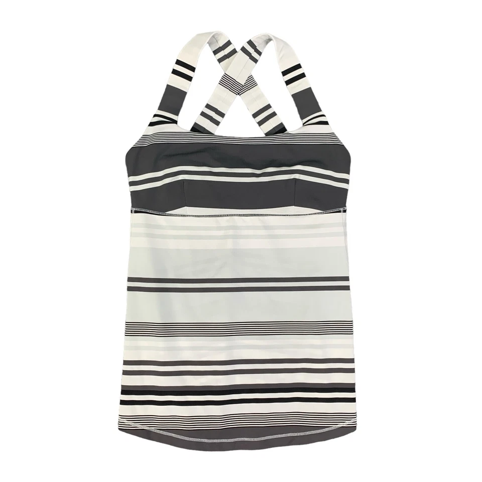 Camiseta sin mangas Lululemon para mujer 2/4 gris blanco roto pista y tren sujetador de estante a rayas Foto 1 de 4