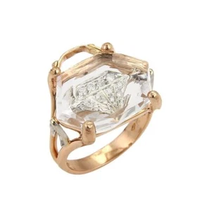 Clear Quartz & Diamond 18k Rose Gold Handbag Ring - Size 7 - Picture 1 of 6