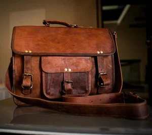 New Goat Vintage Briefcase Laptop organic Style Handcrafted Leather Satchel Bag - Picture 1 of 6