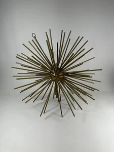 MCM Metal Spiked Hanging Orb 10”Diameter Gold Tone Pom Pom Urchin Sputnik VTG - Picture 1 of 5