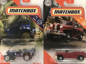 Matchbox Jungle Jeep Willys Blue & City 1948 Willys Keeps Jeepster Red - Picture 1 of 8