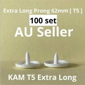 100 Set ==WHITE== KAM Extra Long Size 20 T5 Snap Fasteners AU - Picture 1 of 3
