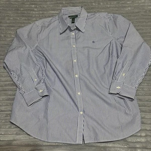 Camisa de hombre Lauren Ralph Lauren con botones a rayas azul y blanco Stanton sin planchar - Imagen 1 de 12