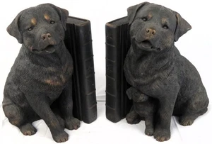 Coppia cani Rottweiler SandiCast neri con fermalibri per cuccioli fusi a mano dipinti a mano - Foto 1 di 17