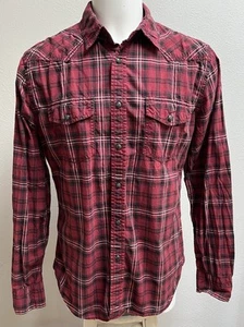 Express Western Pearl Snap Long Sleeve Plaid Cotton Red/Black Men’s Size L - Picture 1 of 10
