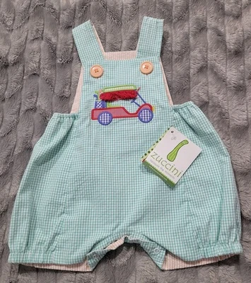 Zuccini Kids 6 Months Baby Golf Cart Party Hat Gingham Bubble Romper NWT - Image 1 of 4