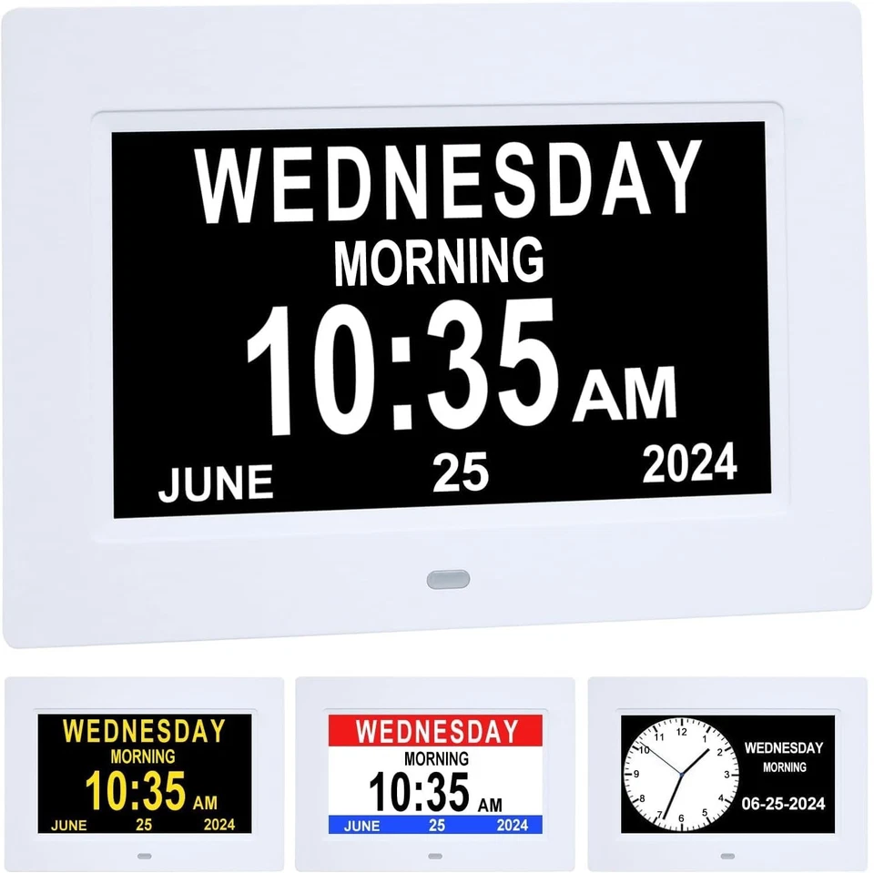 ybest 7 Inch Extra Large Day Date Time Digital Calendar 7010 white White