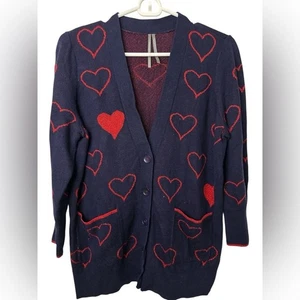 ANTHROPOLOGIE women's Small navy blue All Over HEART Cardigan Sweater - Bild 1 von 7