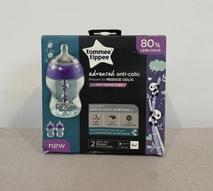 Tommee Tippee Bottles 2x Pack 260ml Anti Colic Feeding Bottles Less Reflux BLUE - Picture 1 of 3