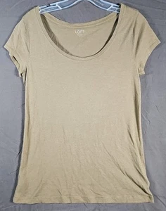 LOFT Top Womens Medium Green Scoop Neck T-Shirt Short Sleeve Cotton Solid - Picture 1 of 3