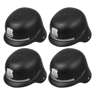 4 Pcs Kids Police Costume British Bobby Plastic Cop Hats For Fancy Dress - Image 1 of 4