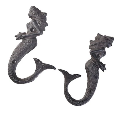 2 Pcs Wall Mounted Coat Hook Retro Mermaid Hook Nautical Towel Rack - Image 1 of 4