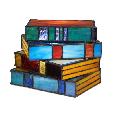 River of Goods Multi-colored Stained Glass Stack of Books - Image 1 of 4