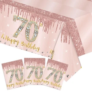 Xiliconie 3 Pack Rose Gold 70th Birthday Tablecloth Decorations - Plastic Dis... - Picture 1 of 7