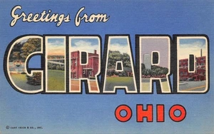 GIRARD Ohio Large Letter Linen Greetings Curt Teich c1940s Vintage Postcard - Picture 1 of 2