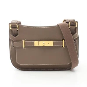 HERMES Jypsiere mini borsa a tracolla Evercolor pelle marrone grigio etoupe usata B GHW - Foto 1 di 9