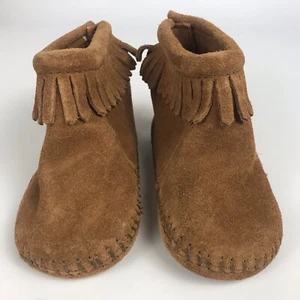Minnetonka Mokassins Fransen Stiefeletten Baby Booties Kleinkind Größe 6 braun Wildleder - Bild 1 von 8