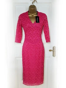MARCIANO Sophisticated Fuchsia Pink Lace Bodycon Midi Dress, Size 6/8 - BNWT - Picture 1 of 6
