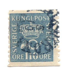 Estampilla usada de Suecia, Coachhorn and Crown 110ore azul 1921 - Imagen 1 de 1