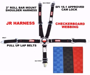 JR HARNESS 2" SFI 16.1 PULL UP LAP BELT CAM LOCK BLACK CHECKERBOARD RACERDIRECT - Picture 1 of 8