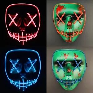 La película de purga ilumina el flash del cable LED "sonriente cosido" máscara de miedo Halloween - Imagen 1 de 42