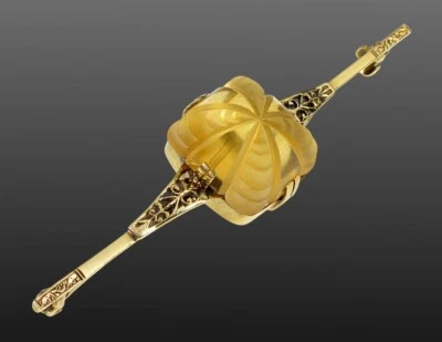 PIN BROCHE CITRINO ORO 14K ABEDULES EDUARDIANOS C.1900 Foto 1 de 4