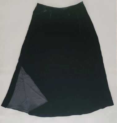 Falda midi pequeña Eileen Fisher de terciopelo negro línea A abertura lateral $298 Foto 1 de 4