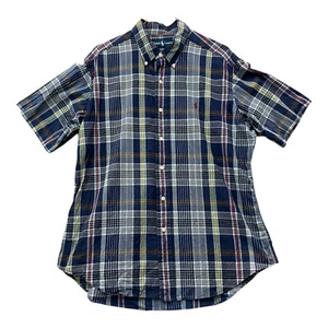 Ralph Lauren Hemd Herren L Blau Kariert Button Down Kragen Kurzarm - Bild 1 von 6