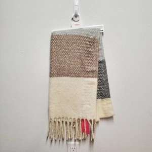 Isaac Mizrahi New York Scarf Womens one size Striped Antique White fringed ends - Picture 1 of 5