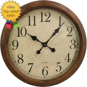 24-Inch Wood Silent Non-Ticking Battery Operated Decorative Wall Clock for Livin - Picture 1 of 8
