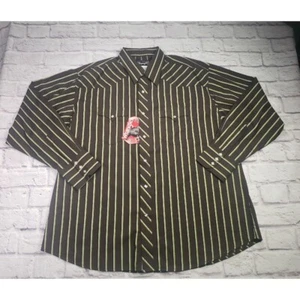 Wrangler Diamond Pearl Snap Shirt Men's XXL Brown Striped Long Sleeve Western - Picture 1 of 6