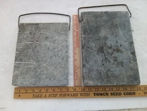 2-Antique Soapstone Bed Foot Warmers Sleigh Buggy Warming Stones,8 x 12 & 8 x 10 - Picture 1 of 18