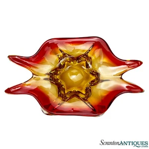 Vintage Italian Murano Sommerso Red & Orange Art Glass Bowl - Picture 1 of 9