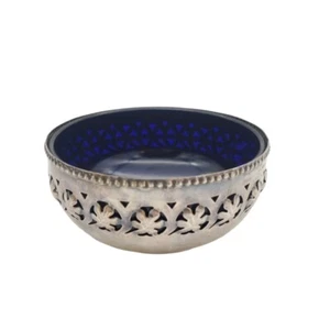 Celtic Quality Plate Condiment Jam Sugar Nut Cobalt 4" Bowl Silver Plated VTG - Picture 1 of 7